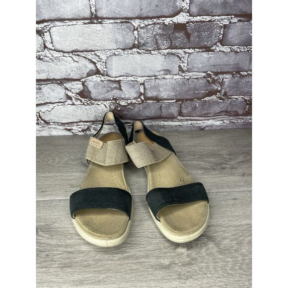 Ecco Flowt 2 Black Gray Leather Strappy Slip On Comfort Sandals Women Sz 39EU/8M - Picture 14 of 16